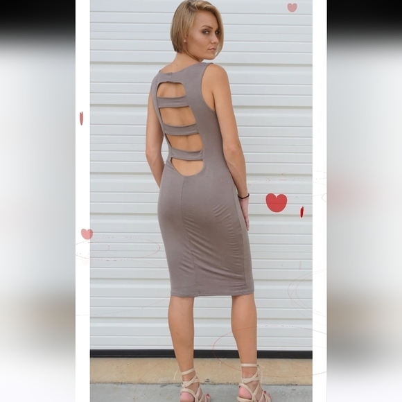 Strappy Back Midi Dress Light Mocha Various Sizes - Picture 3 of 4